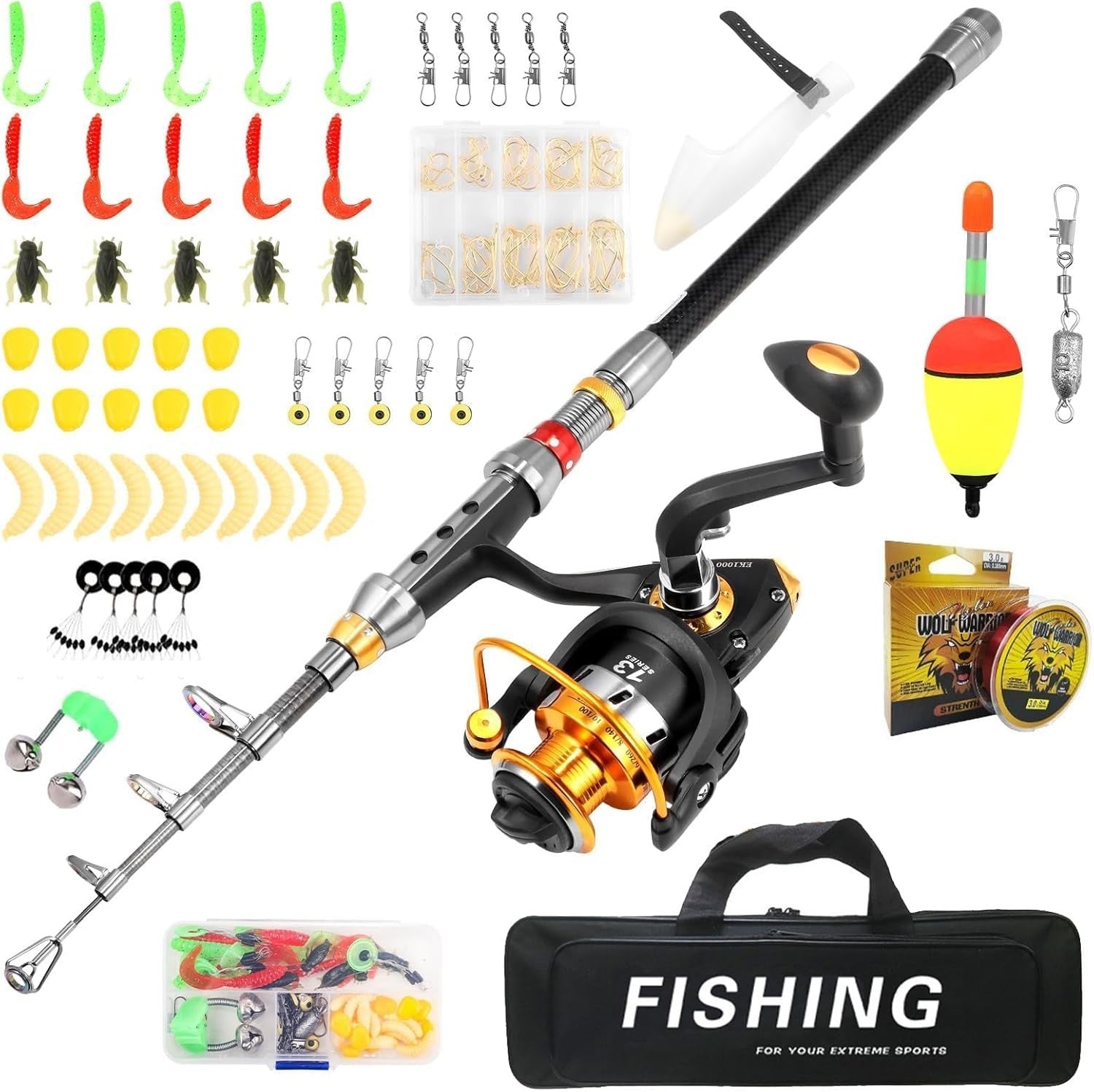 Telescopic Fishing Rod Reel Combo 1.8M Spinning Set Bag Lures Hooks Line