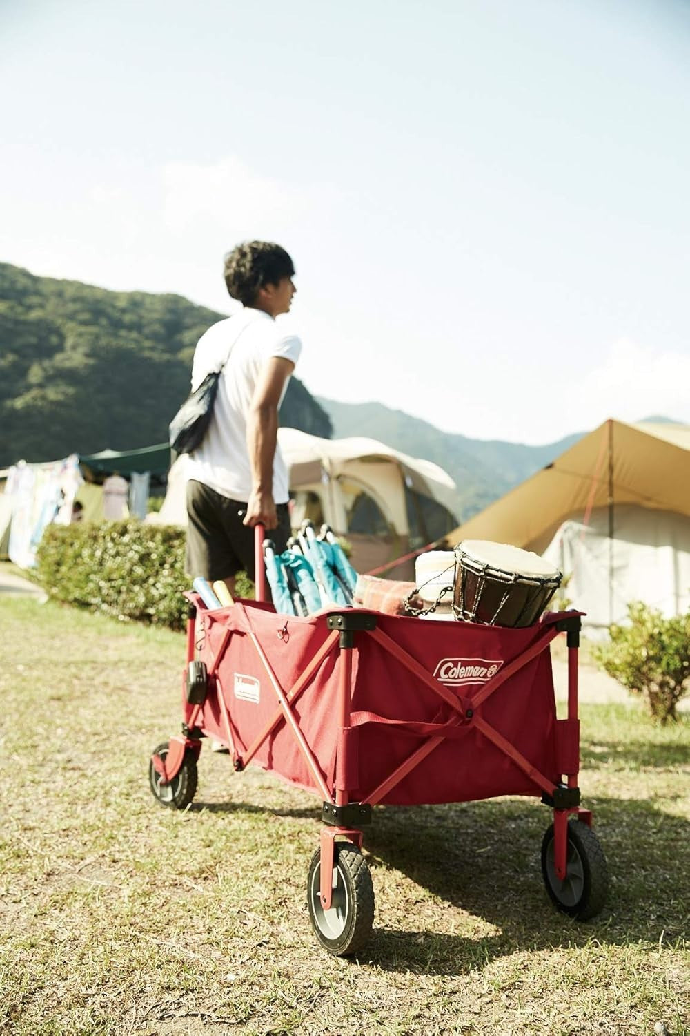 Red Coleman Folding Camping Wagon Heavy Duty Collapsible Festival Cart w/ Bag