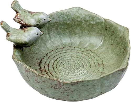 Ceramic Bird Bath Bowl Feeder – Garden Patio Ornament with Twin Bird Design