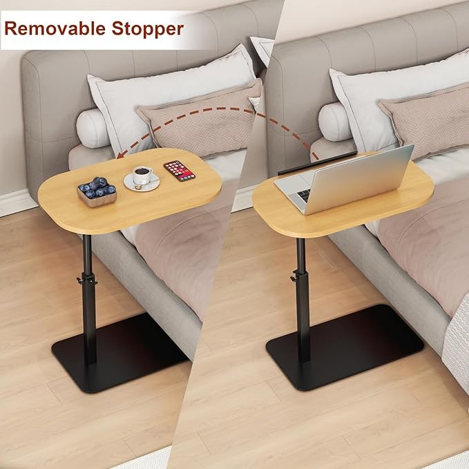 Wooden C Shaped Laptop Side Table Adjustable Height 360 Swivel Sofa Bed
