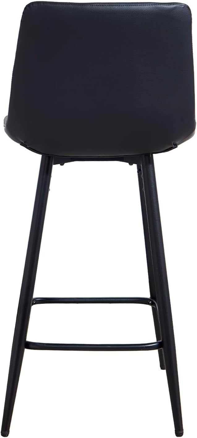 Black PU Leather Bar Stool Set 2 – Modern Kitchen Counter Chairs