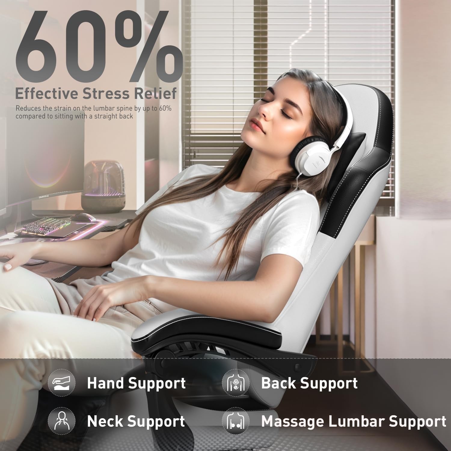 Ergonomic Massage Gaming Chair Recliner w/ Footrest Lumbar Support