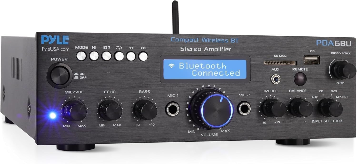 200W Bluetooth Stereo Amplifier USB SD AUX Mic Echo LCD