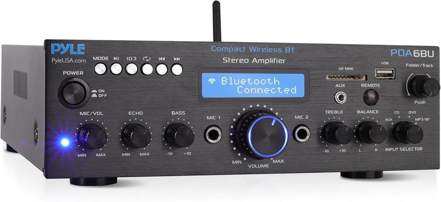 200W Bluetooth Stereo Amplifier USB SD AUX Mic Echo LCD