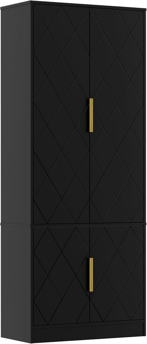 Tall Kitchen Cupboard Black 4-Door Buffet Cabinet Storage Unit