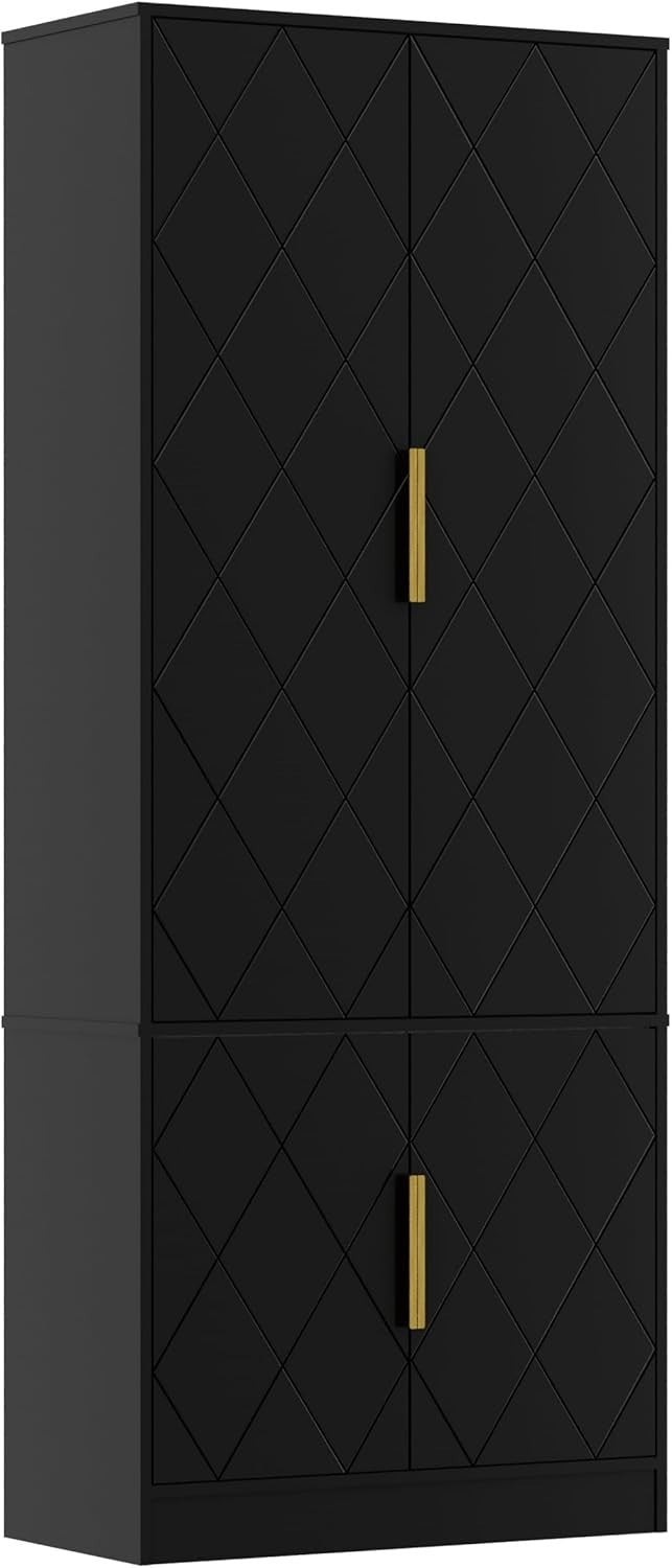 Tall Kitchen Cupboard Black 4-Door Buffet Cabinet Storage Unit