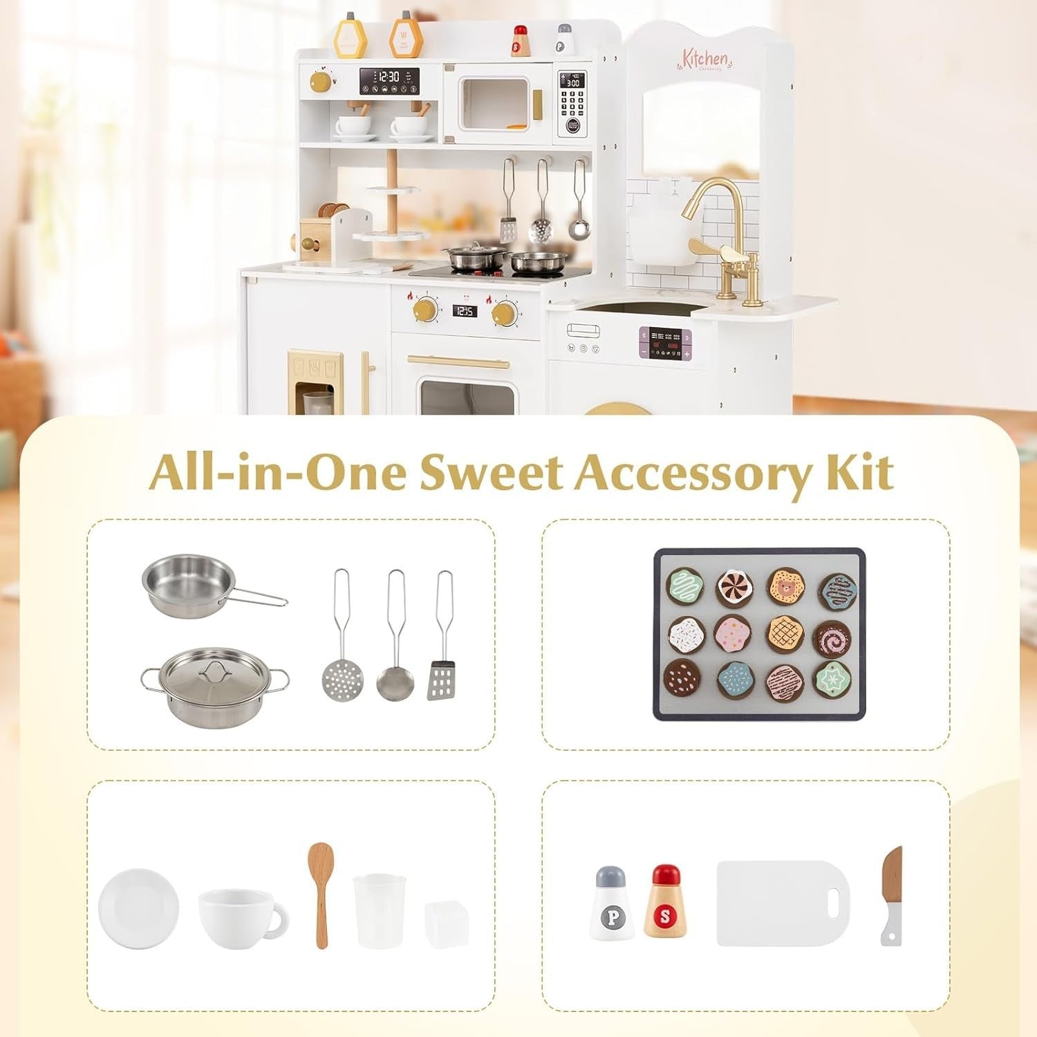 Kids Wooden Play Kitchen Light Sound Coffee Machine White Toy Set