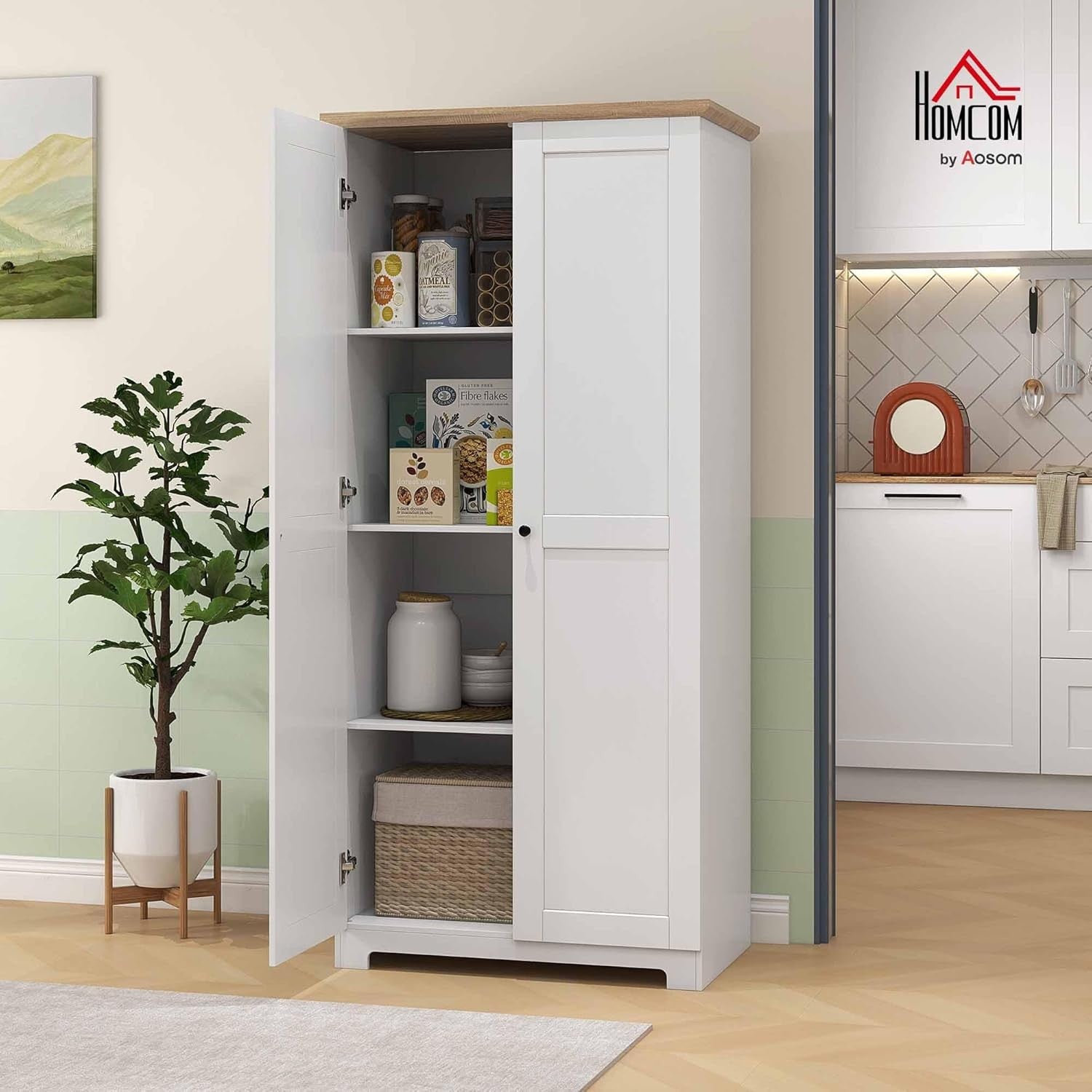 172cm White Kitchen Cupboard Freestanding Pantry Storage Cabinet with Shelves