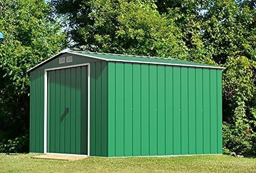 Extra Large Metal Garden Storage Shed 10x10ft Waterproof Outdoor Tool Shed Green