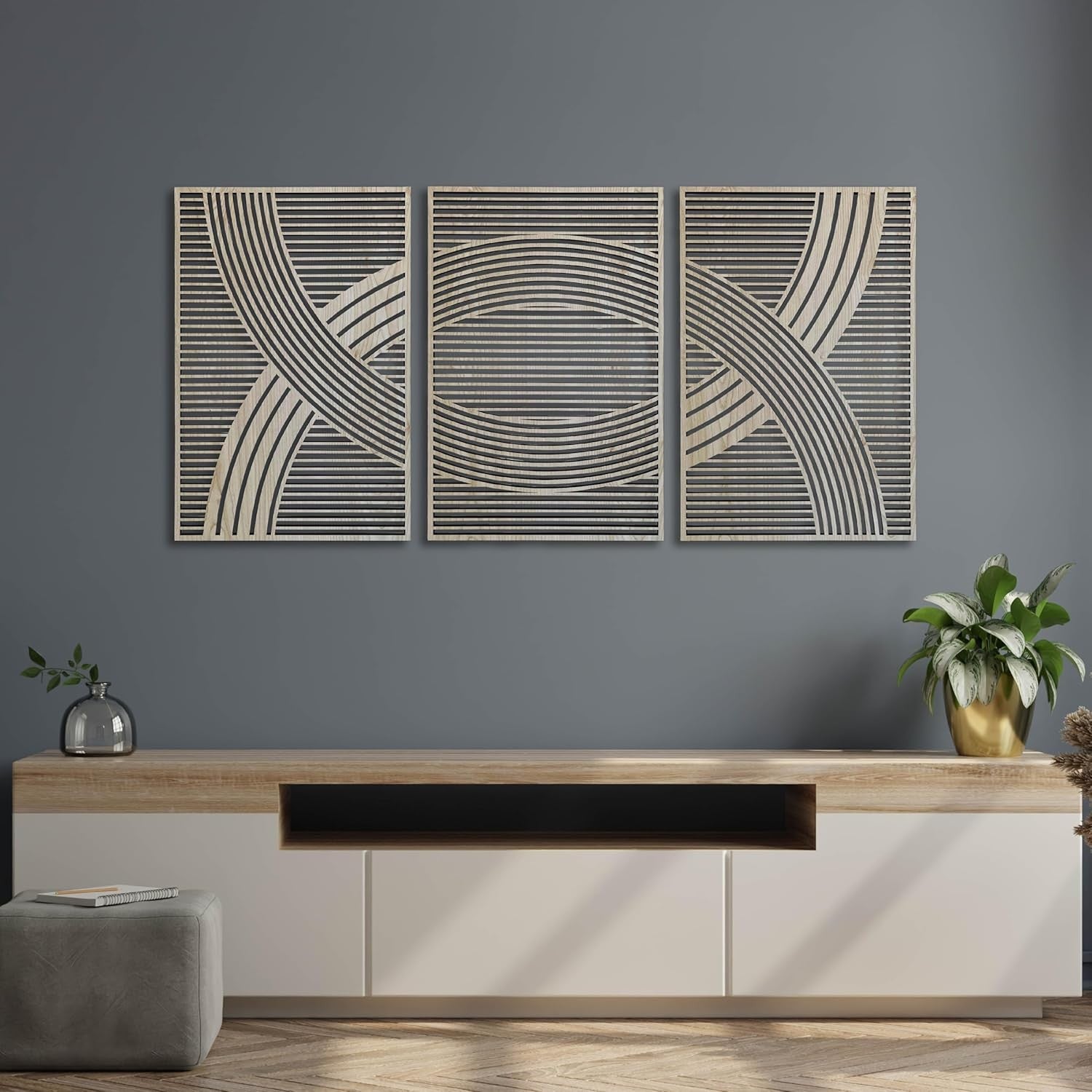 Large Boho Wood Wall Art Mid Century Modern Rustic Panel Decor