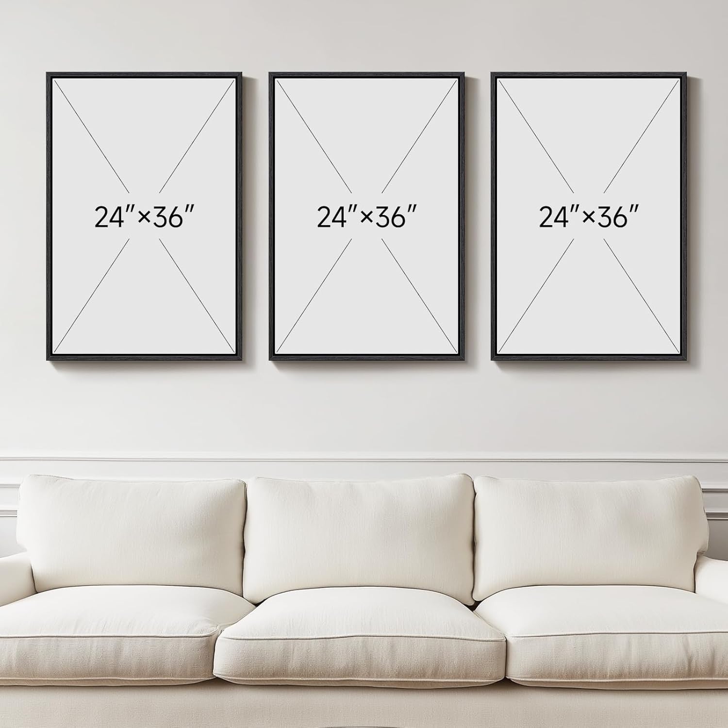 Large 3D Textured Wall Art 3pc 24x36in Black White Framed