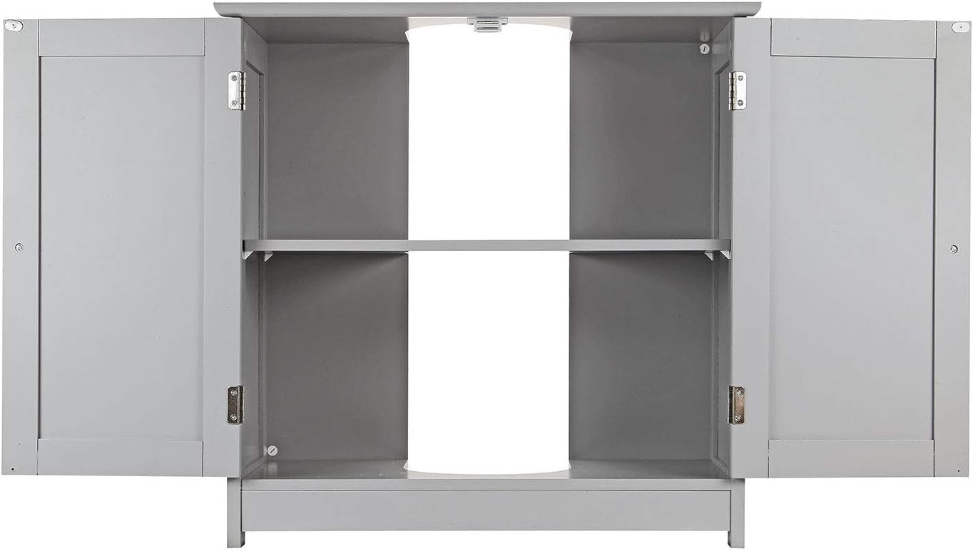 Grey Under Sink Bathroom Cabinet 2 Door Storage Cupboard 60x30x60cm