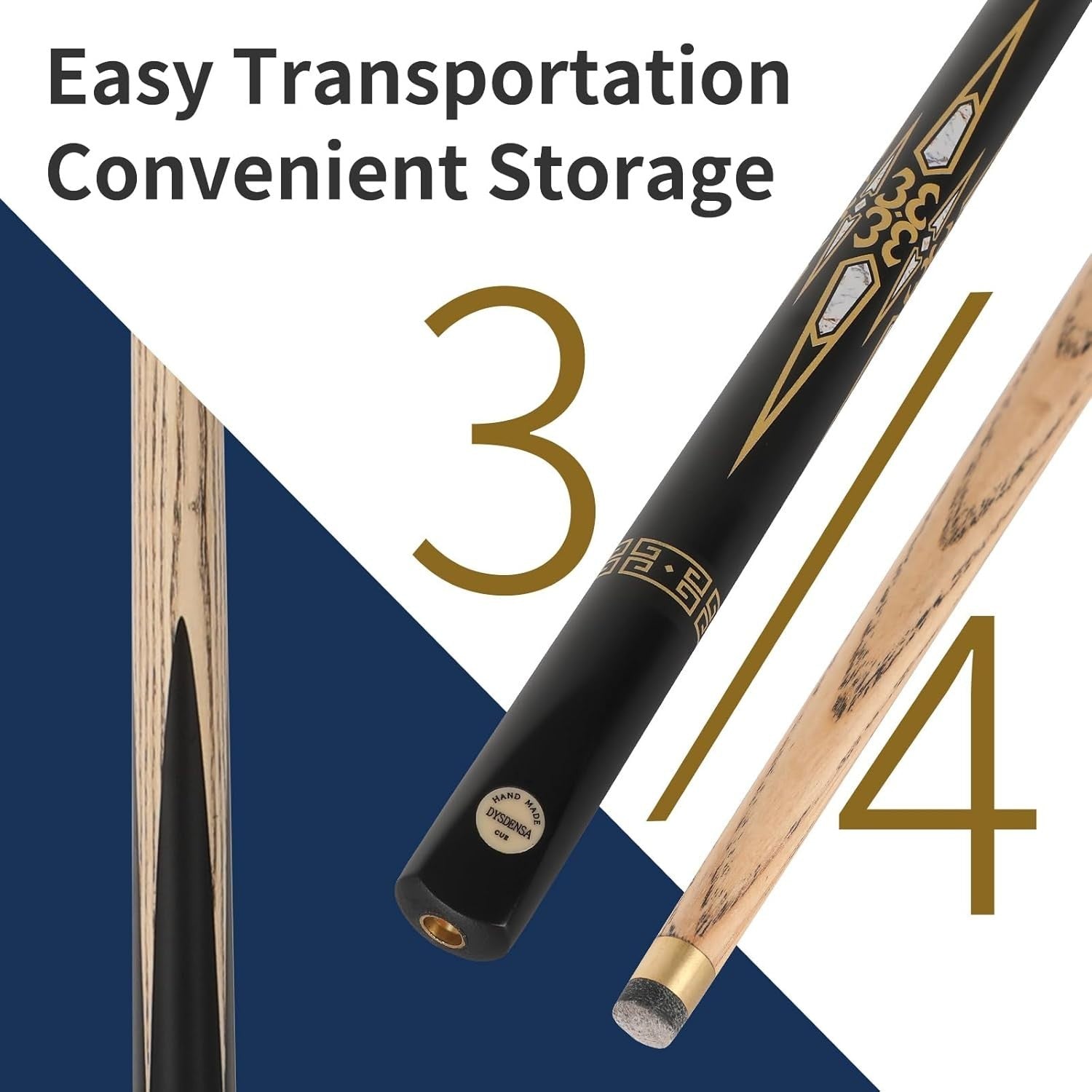 57in Handmade Snooker Cue 18oz Ash Wood 9.5mm Tip with Extension
