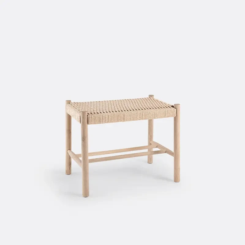 Natural Wood Woven Corded Bench Stool Seat Hallway Entryway 56x45x35cm