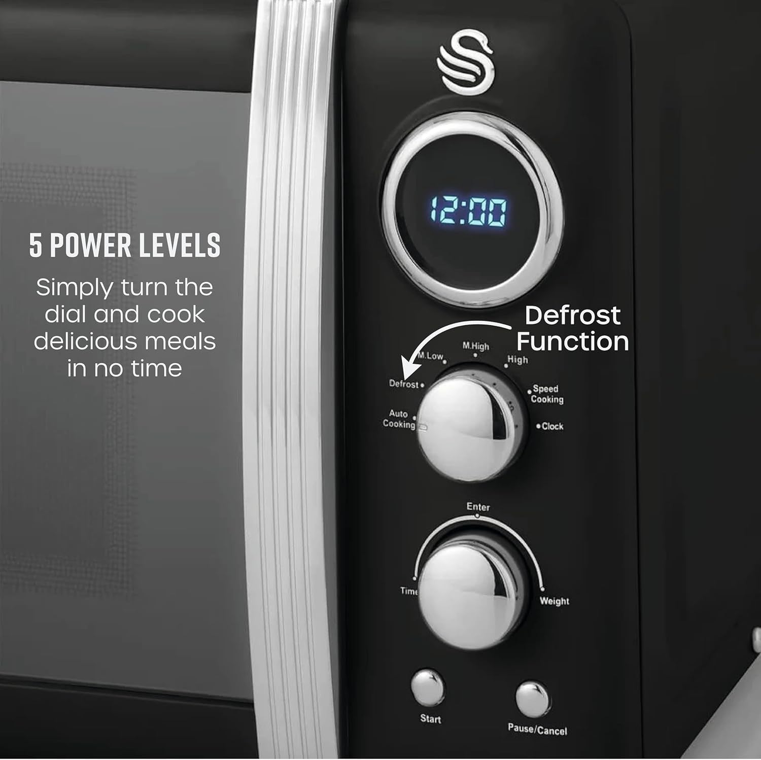 Black 20L Digital Microwave 800W 6 Power Levels LED Display