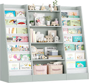 Kids Bookshelf Storage Unit with 14 Sling Fabric Shelves & 5 Toy Racks