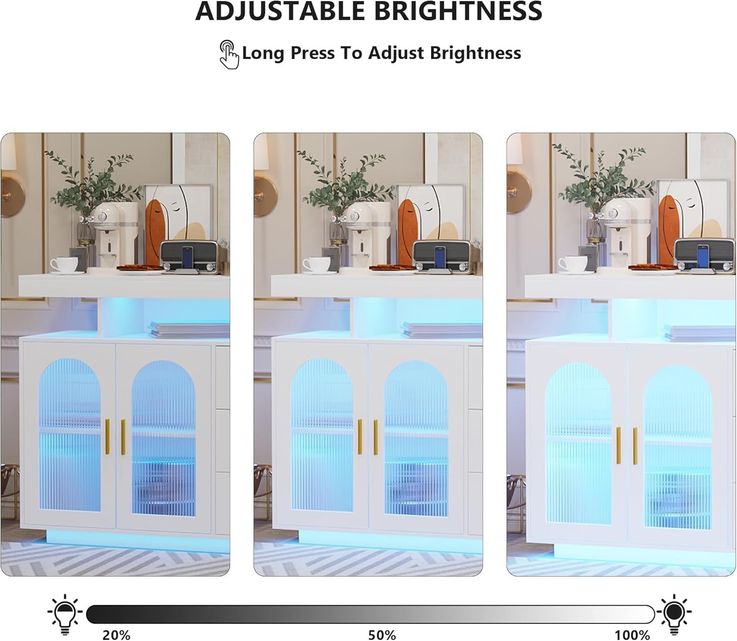 White LED Sideboard Buffet with Wireless Charging, RGB Lighting & USB Ports