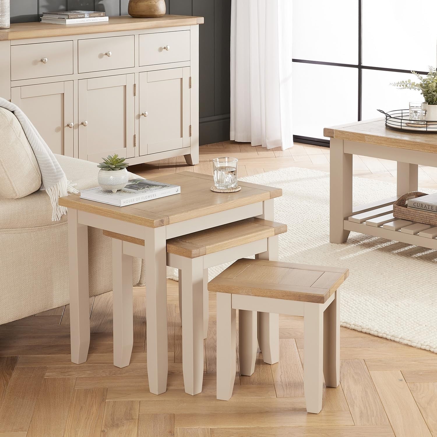 Space Saving Dove Grey Nesting Tables Wood Shaker Style Coffee Side Set
