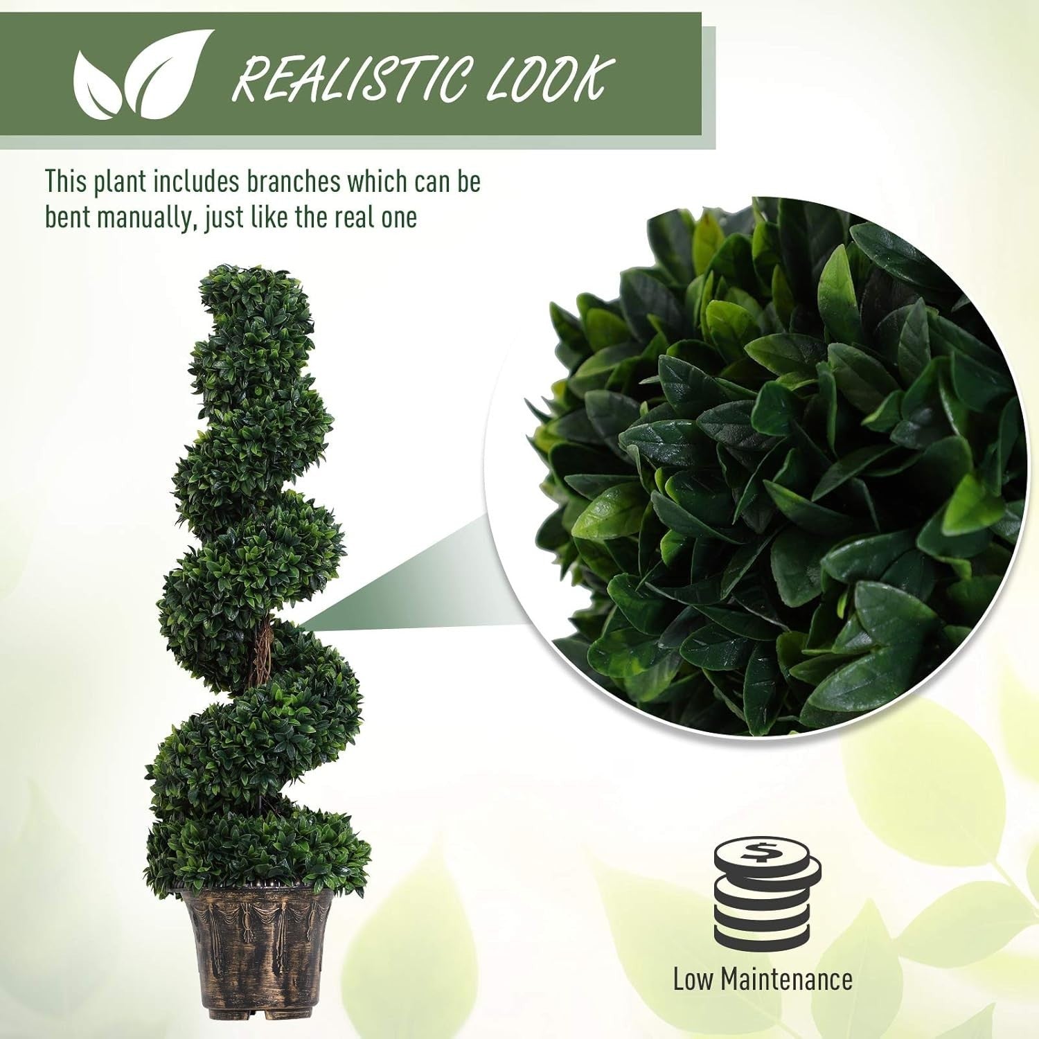 Set of 2 Artificial Boxwood Spiral Trees 120cm Faux Green Potted Topiary Decor