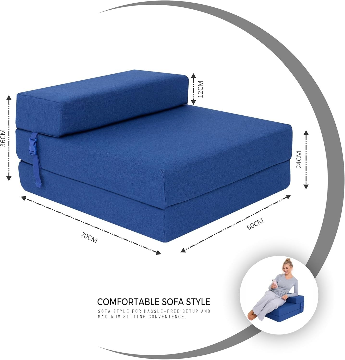 Tri Fold Z Bed Chair Sofa Guest Futon Single Foam Mattress Seat Navy