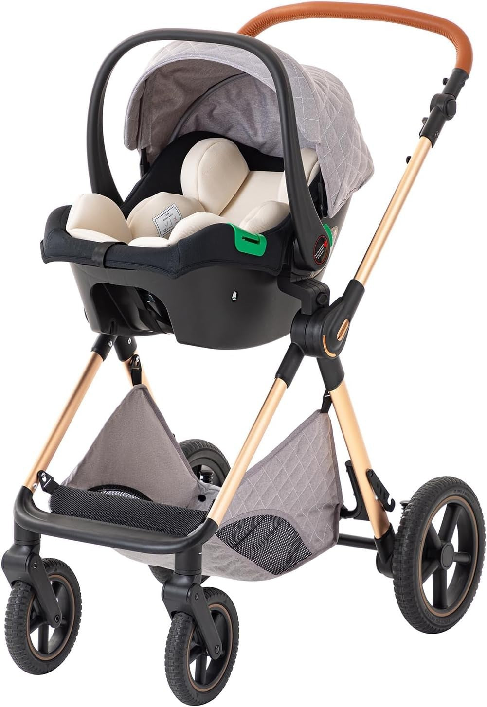 Compact 3in1 Baby Pram Pushchair System Adjustable Handle Foldable 22kg