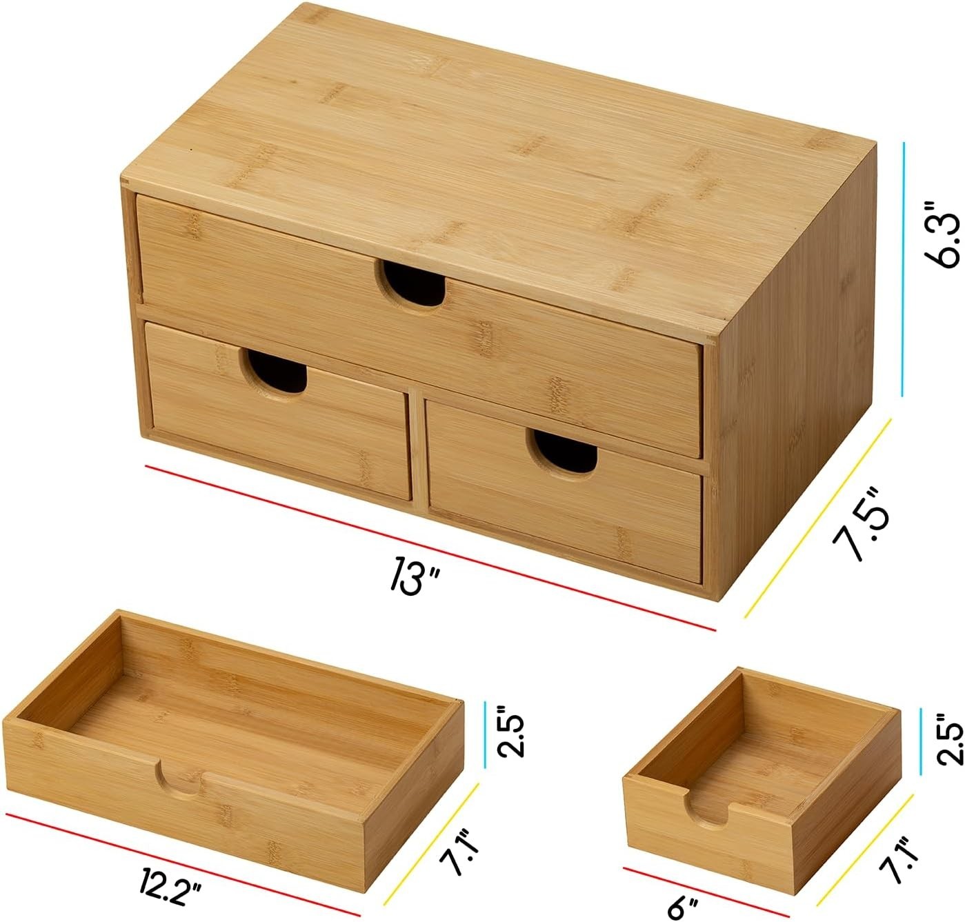 Desk Organizer 3 Drawers Bamboo Storage Box Desktop Storage Unit
