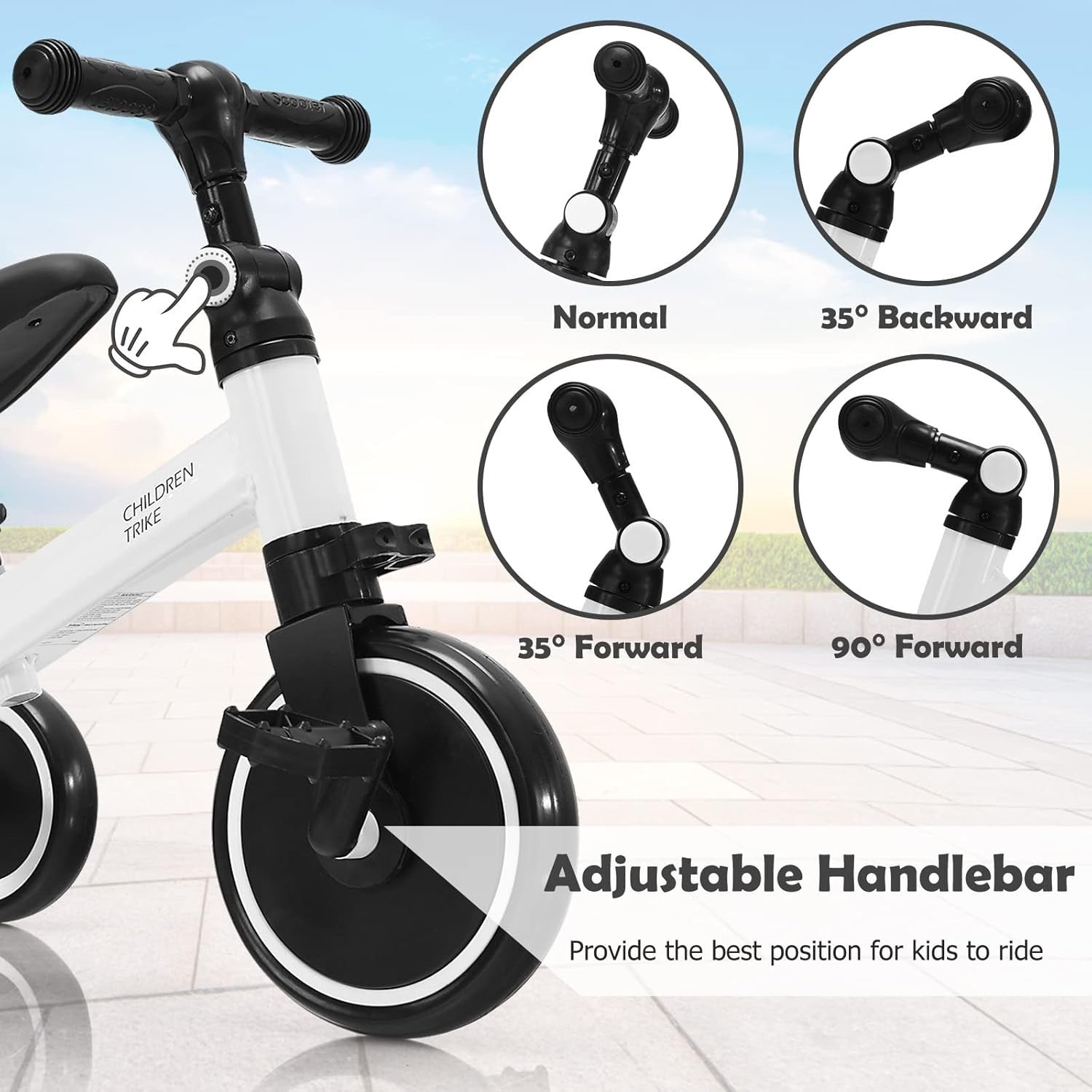 3 In 1 Toddler Tricycle Balance Bike Baby Walker Adjustable White 1-4Y