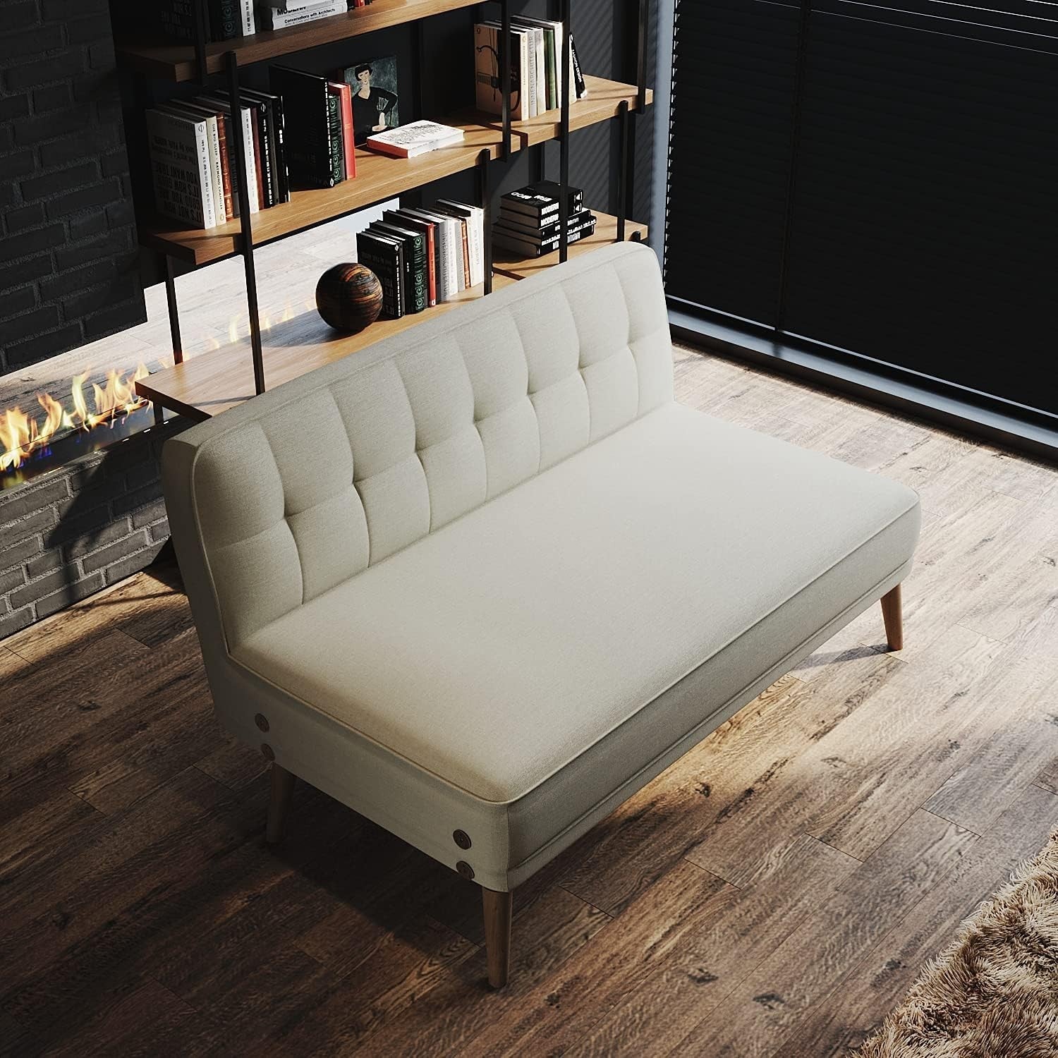Cream 3 Seater Sofa Bed Linen Fabric Guest Couch w/ Arms for Lounge or Flat