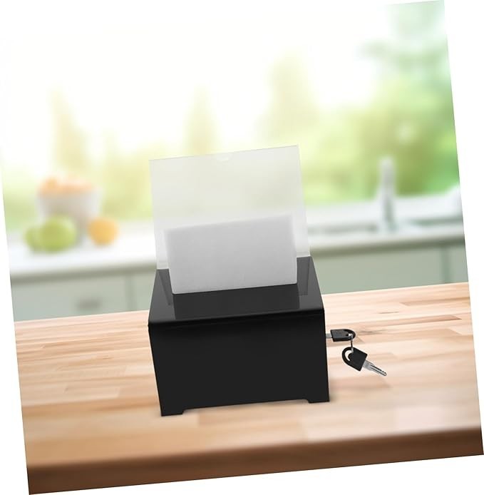 Black Acrylic Lockable Donation Box 16cm Secure Tip Jar Ballot Fundraiser Holder