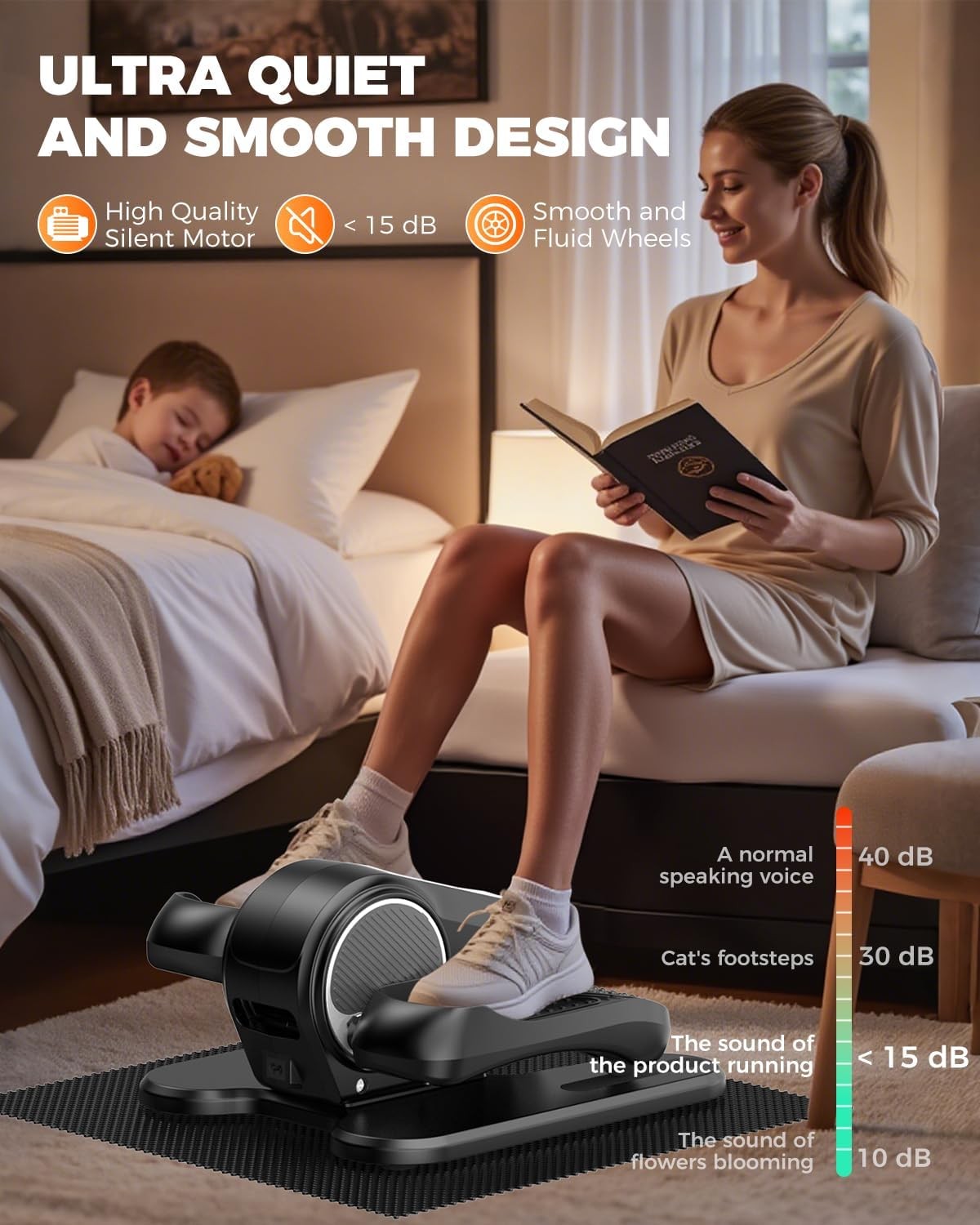 Under Desk Elliptical Machine for Home Workout, 12 Levels Speeds Ellipse Leg Exe