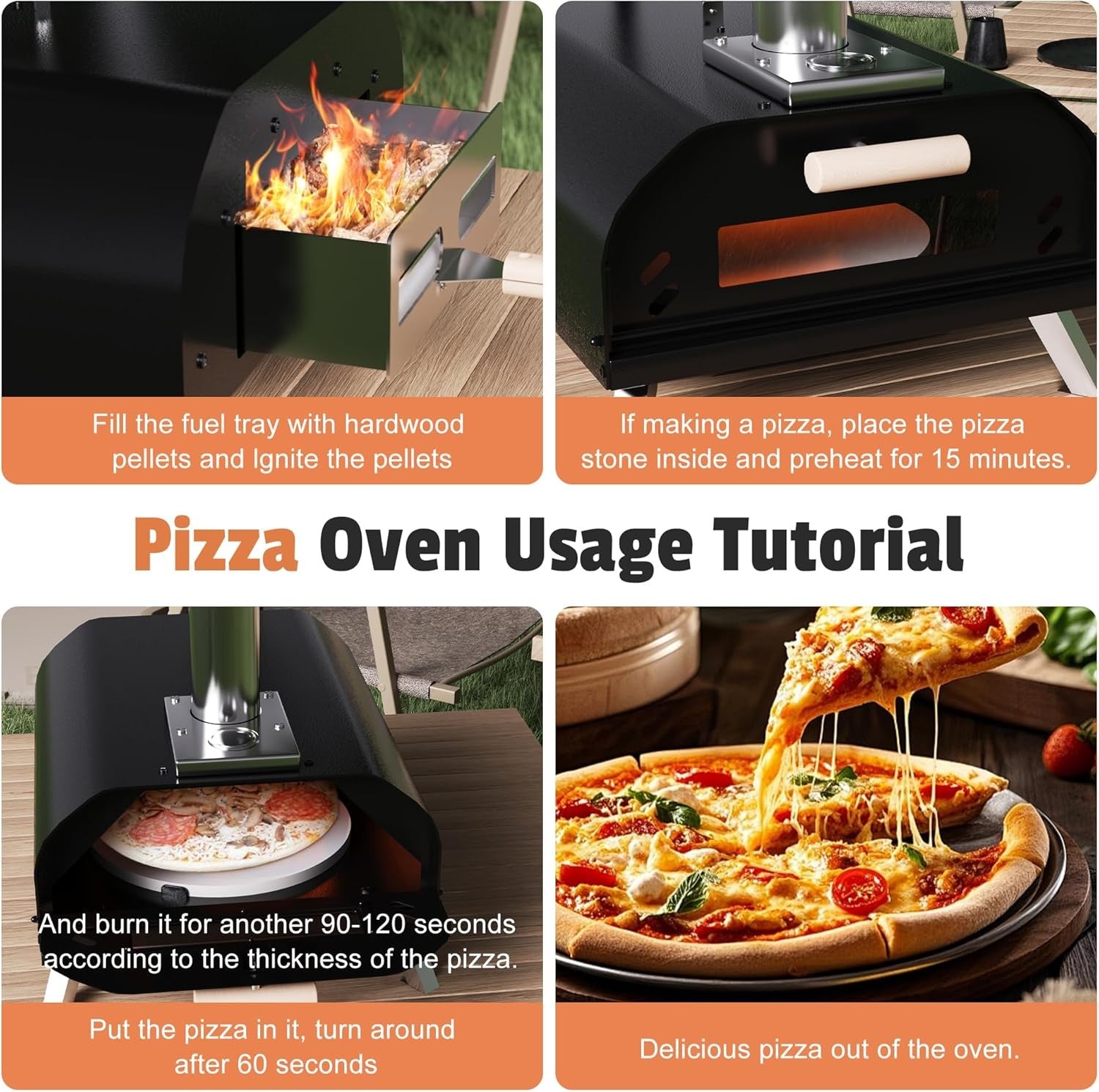 Portable 12" Outdoor Wood Fired Pizza Oven | Stone Grill w/ Peel & Cutter Set