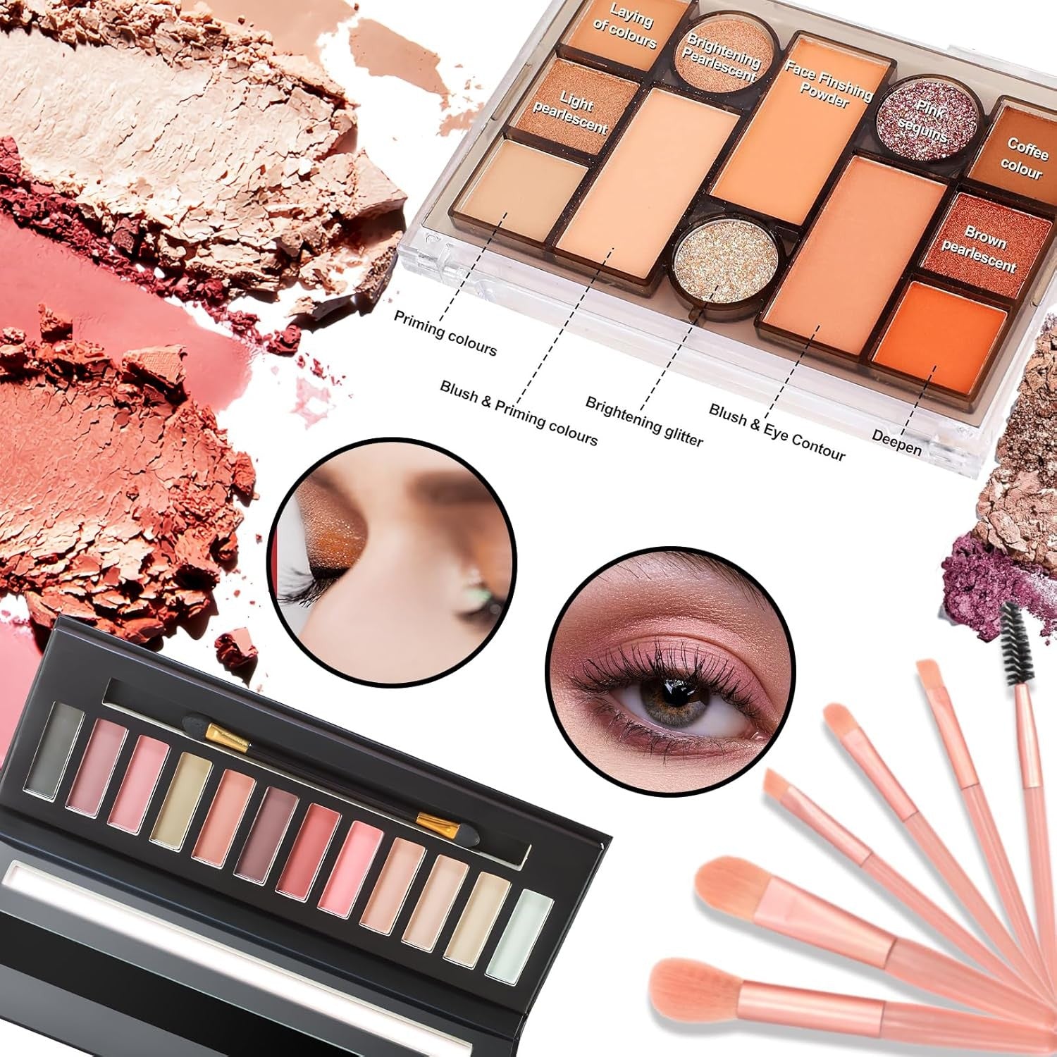 Proamate Makeup Kit – Eyeshadow, Lipstick, Brushes & Travel Bag