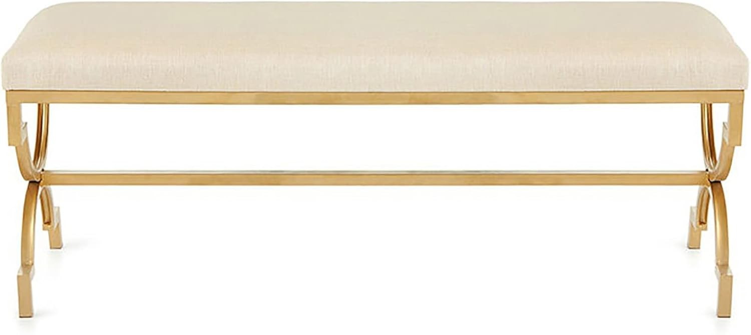 Luxurious White Upholstered Shoe Bench Gold Metal Base Modern Comfy Footrest