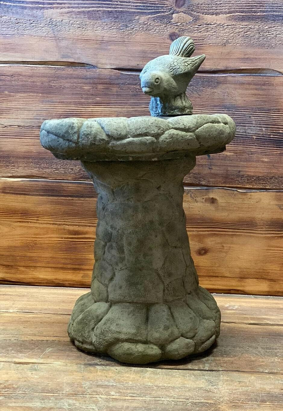 Stone Effect Bird Bath with Leaf Detail & Bird Statue Outdoor Garden Ornament