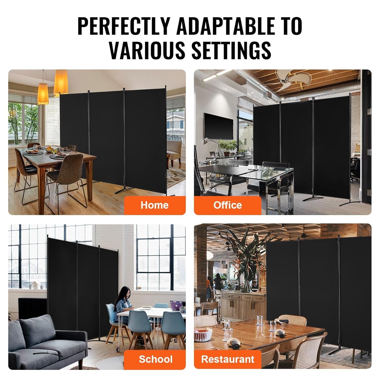 3 Panel Folding Room Divider Black Privacy Screen Freestanding 258x181cm