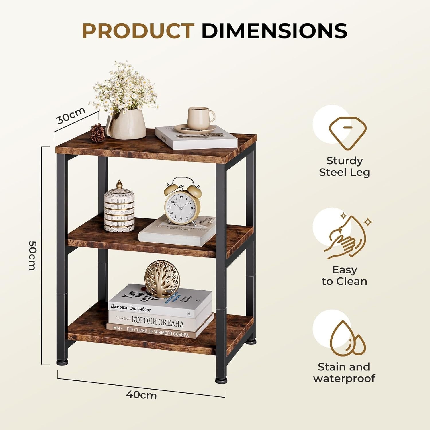Rustic 3-Tier Narrow Side Table with Storage – Slim Bedside or Sofa Table