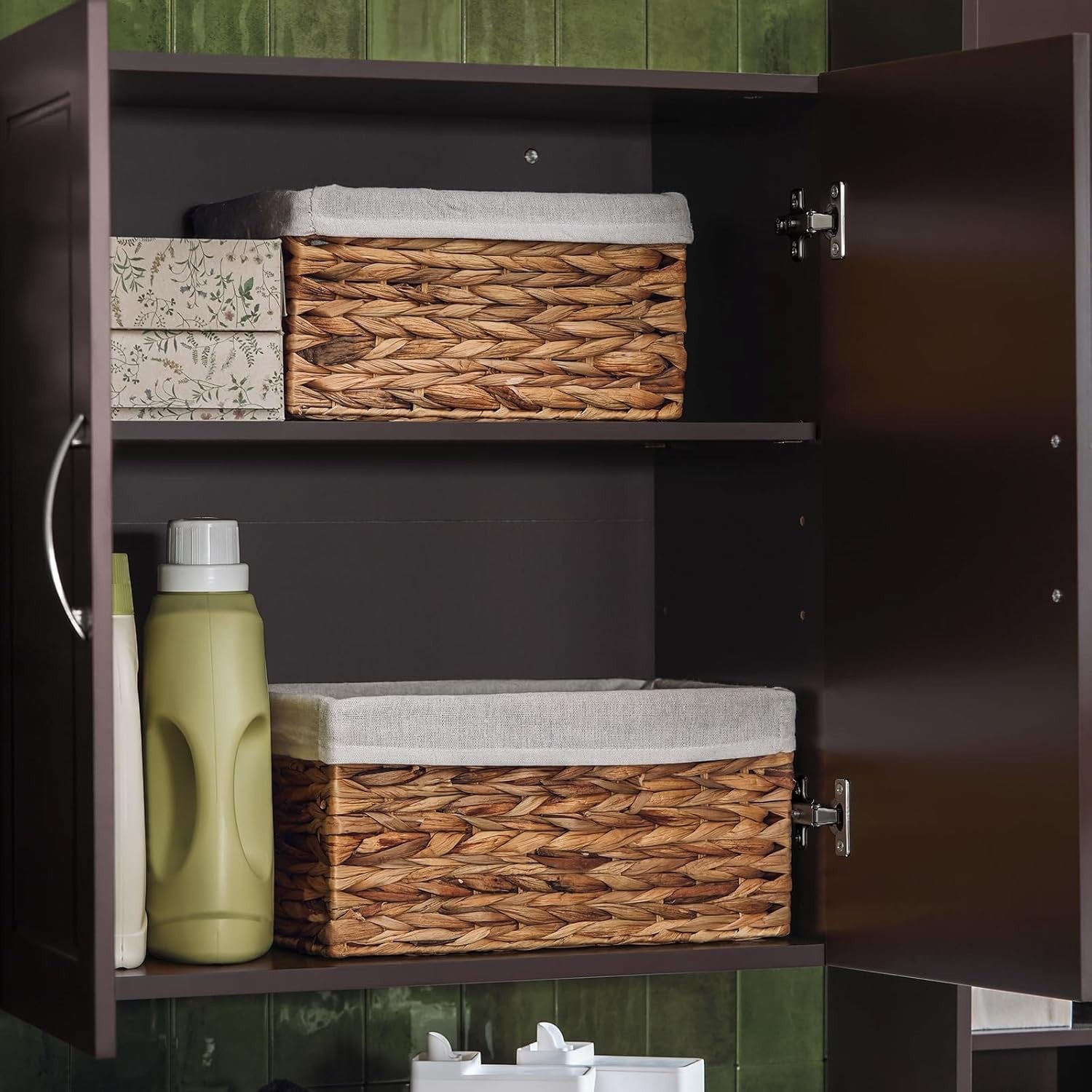 Wall Mounted Bathroom Cabinet with Adjustable Shelf, Lockable, Brown