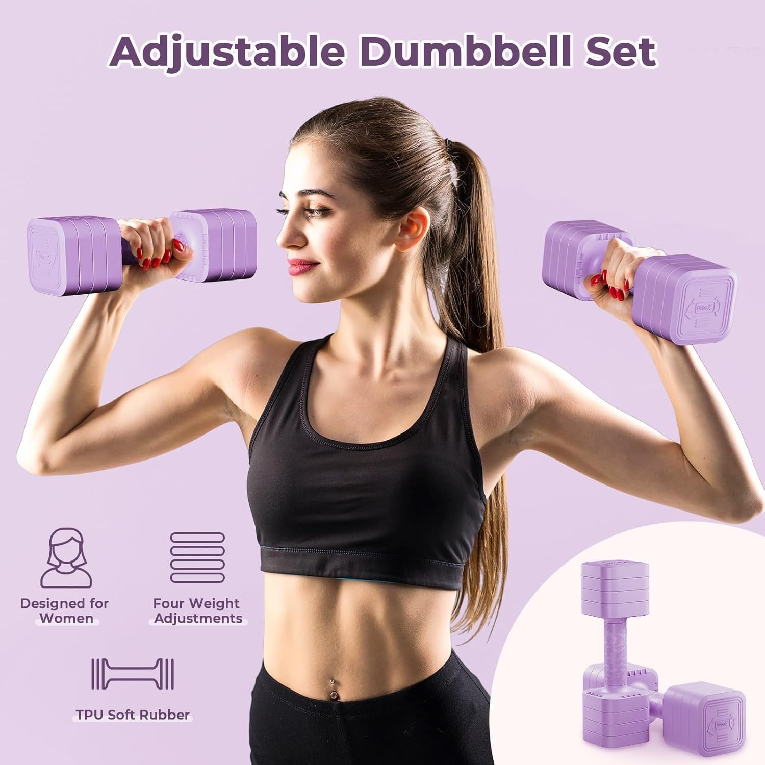 4-in-1 Adjustable Dumbbells Pair 5KG Compact Non-Slip Home Fitness