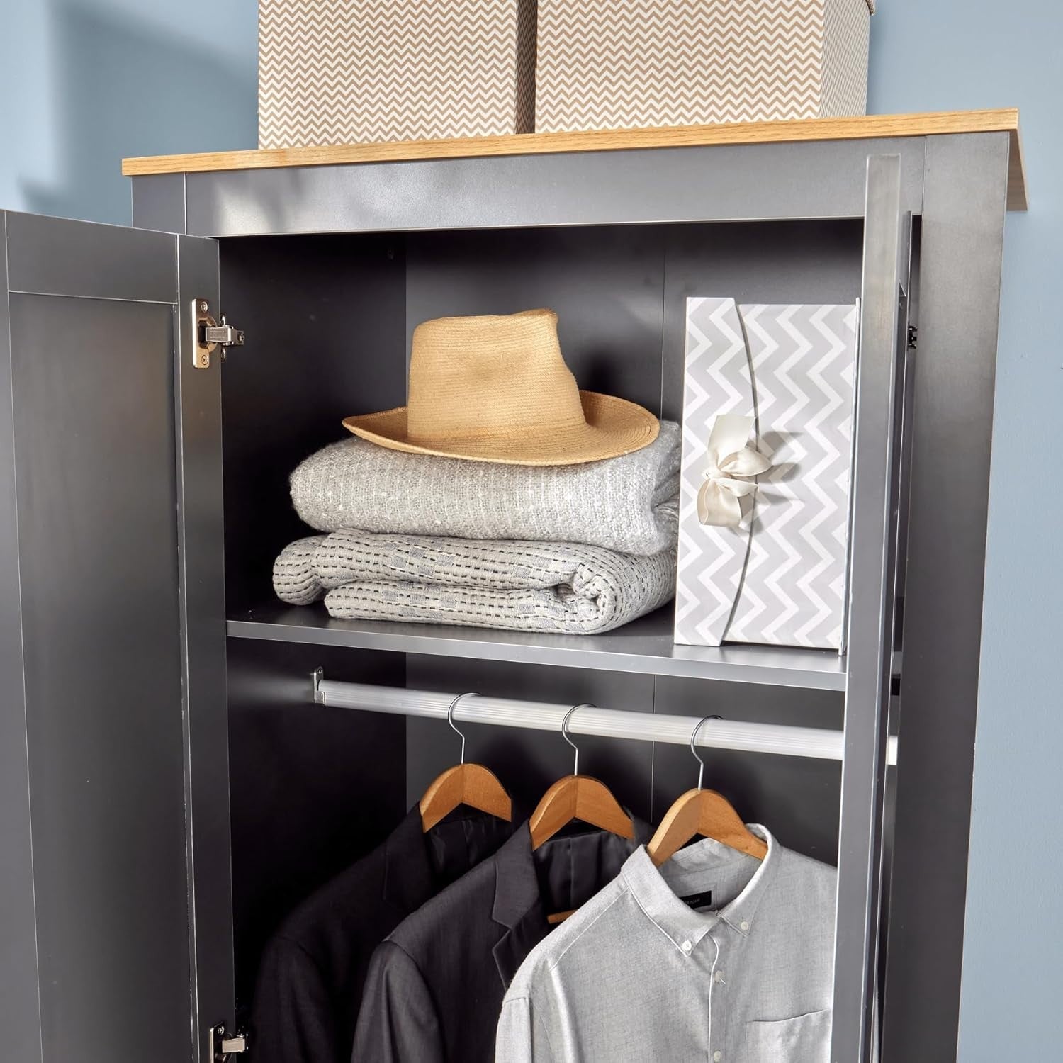 2 Door Dark Grey Wardrobe with Hanging Rail & Deep Storage Shelf