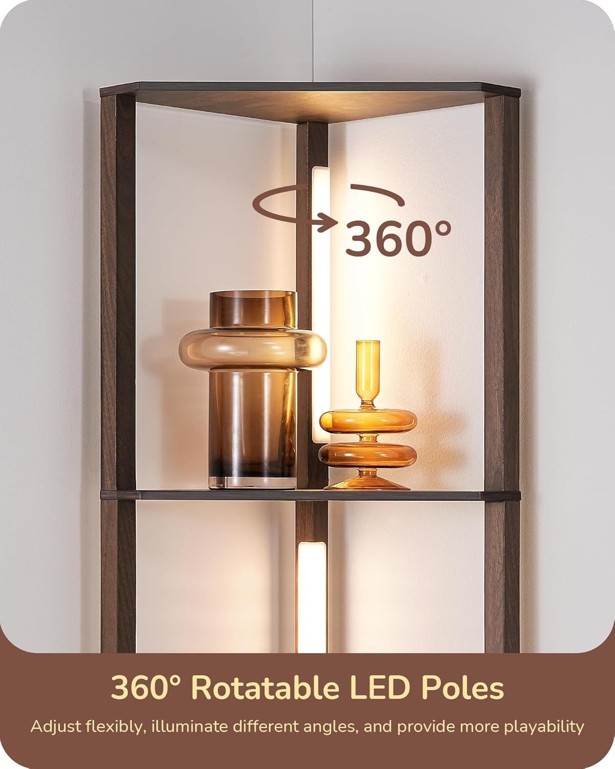 LED Floor Lamp with Shelves Dimmable Corner Standing Display Light