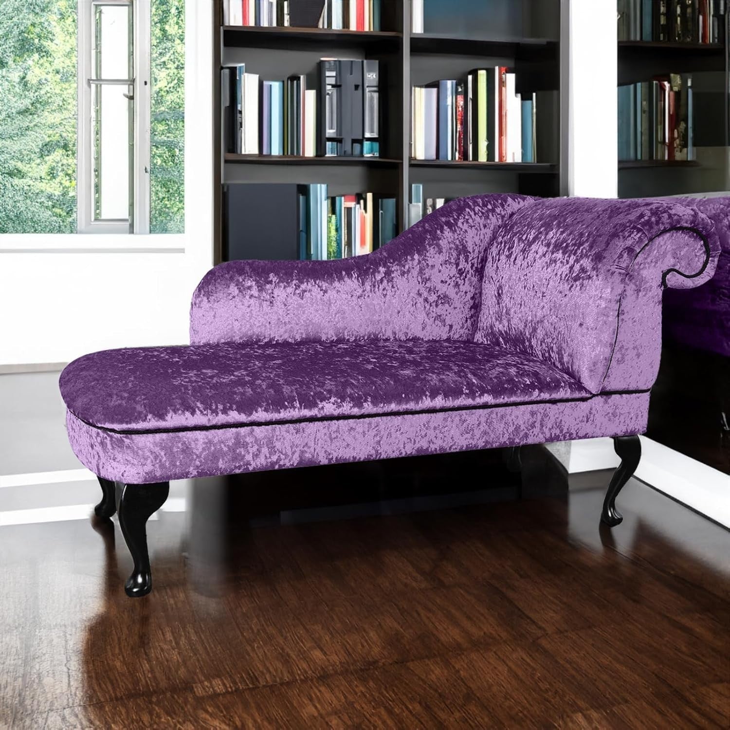 Luxury Left Hand Velvet Chaise Lounge Chair Grape with Queen Anne Legs