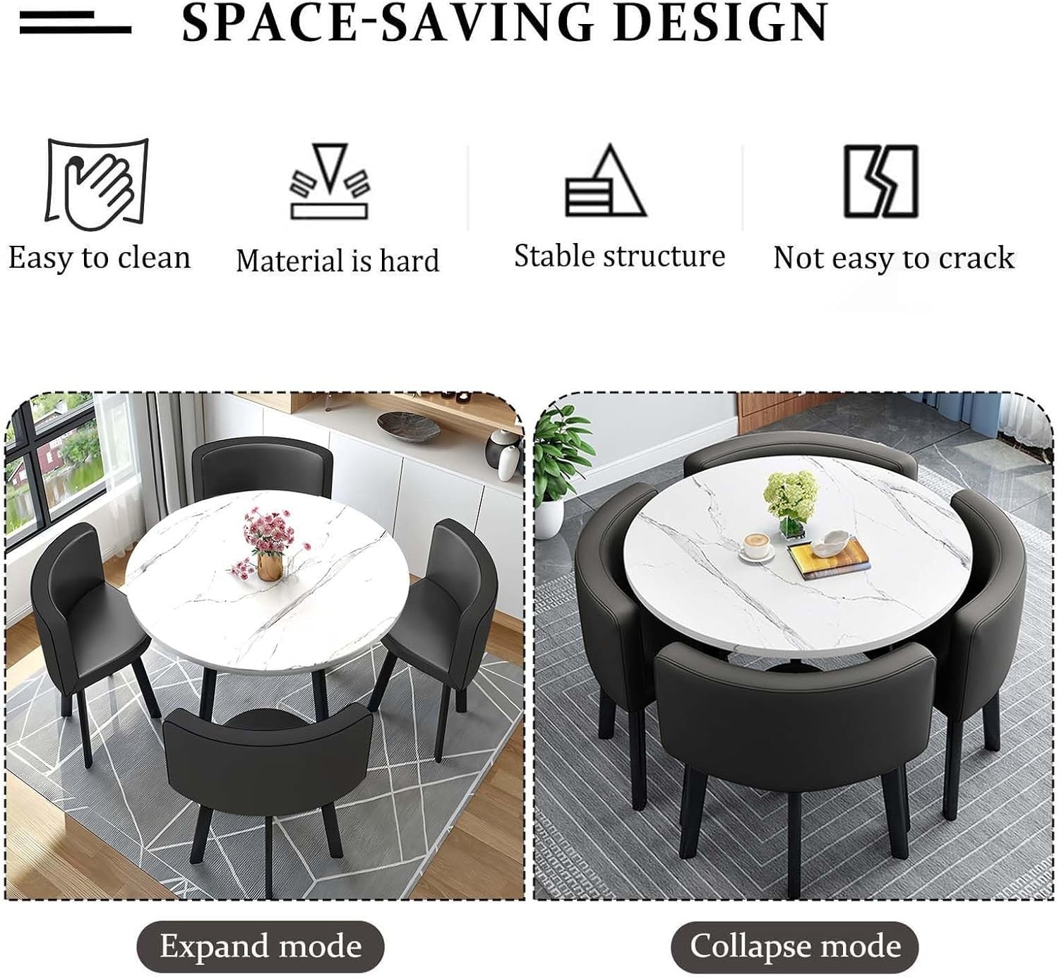 Modern White 90cm Dining Table Set with 4 Chairs – Space-Saving Office & Bar