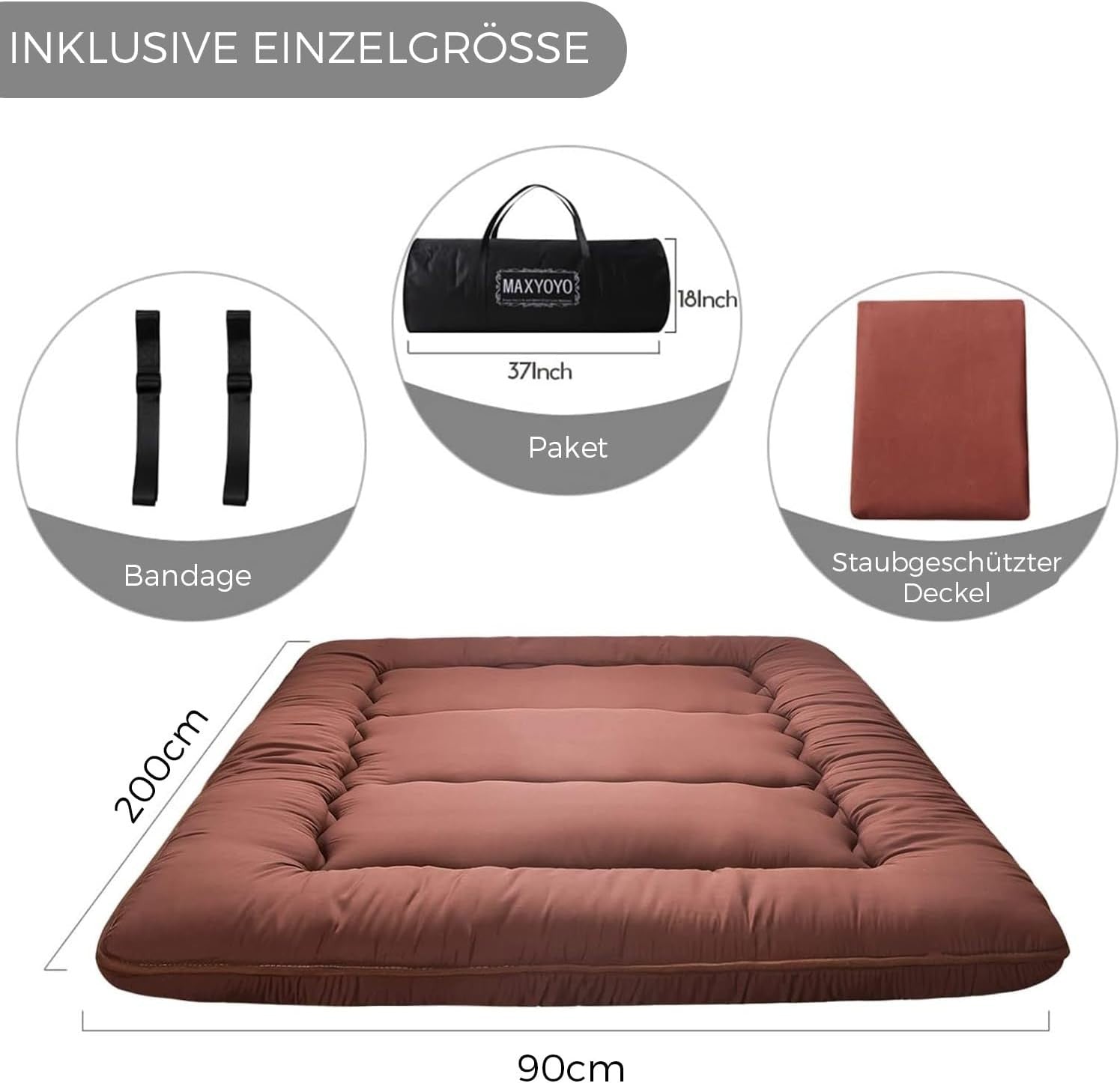 Coffee Foldable Futon Mattress | Thick Quilted Floor Sleeping Pad, Portable
