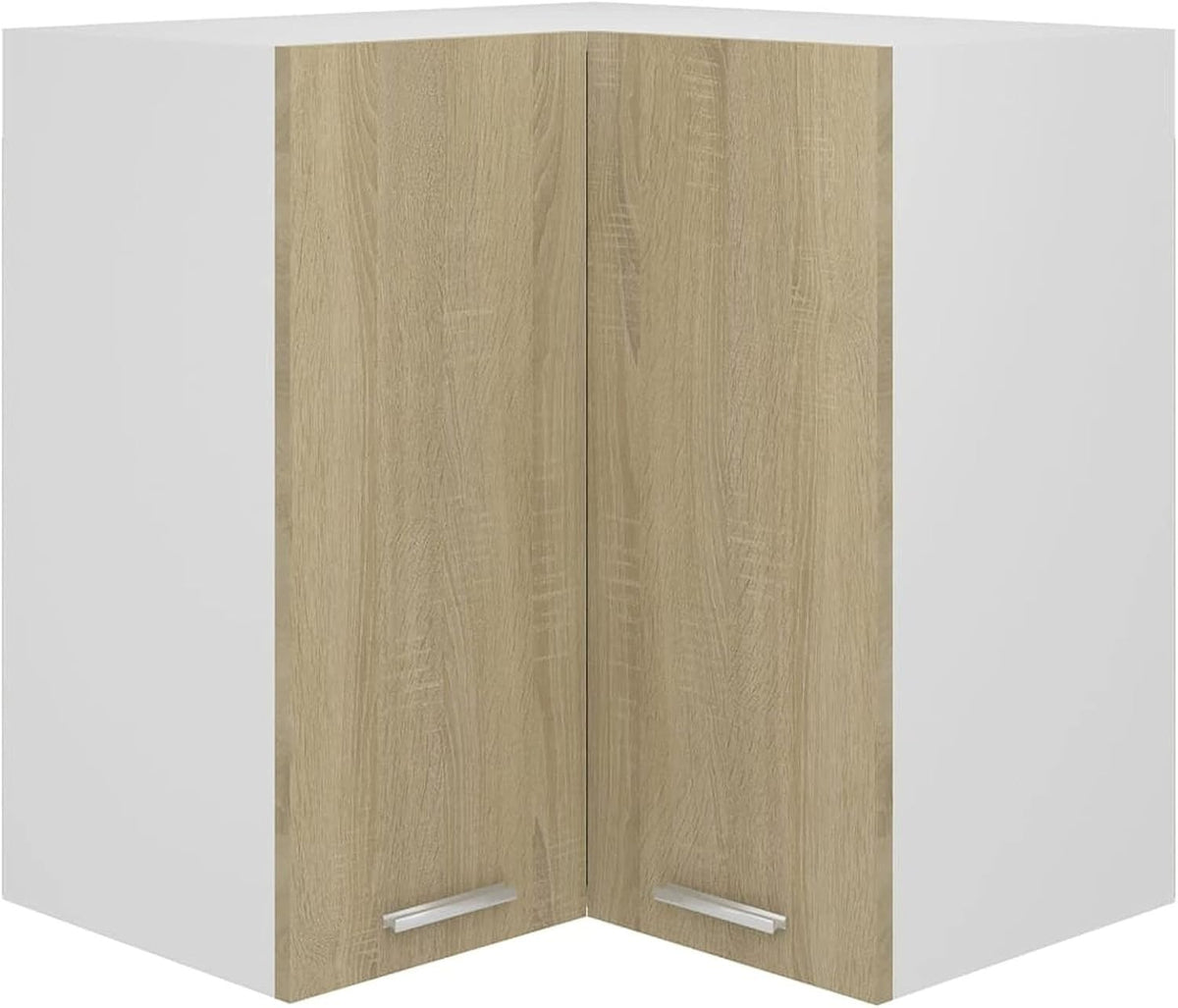 Corner Wall Cabinet Kitchen Storage Unit with Doors & Shelves 57x57x60cm