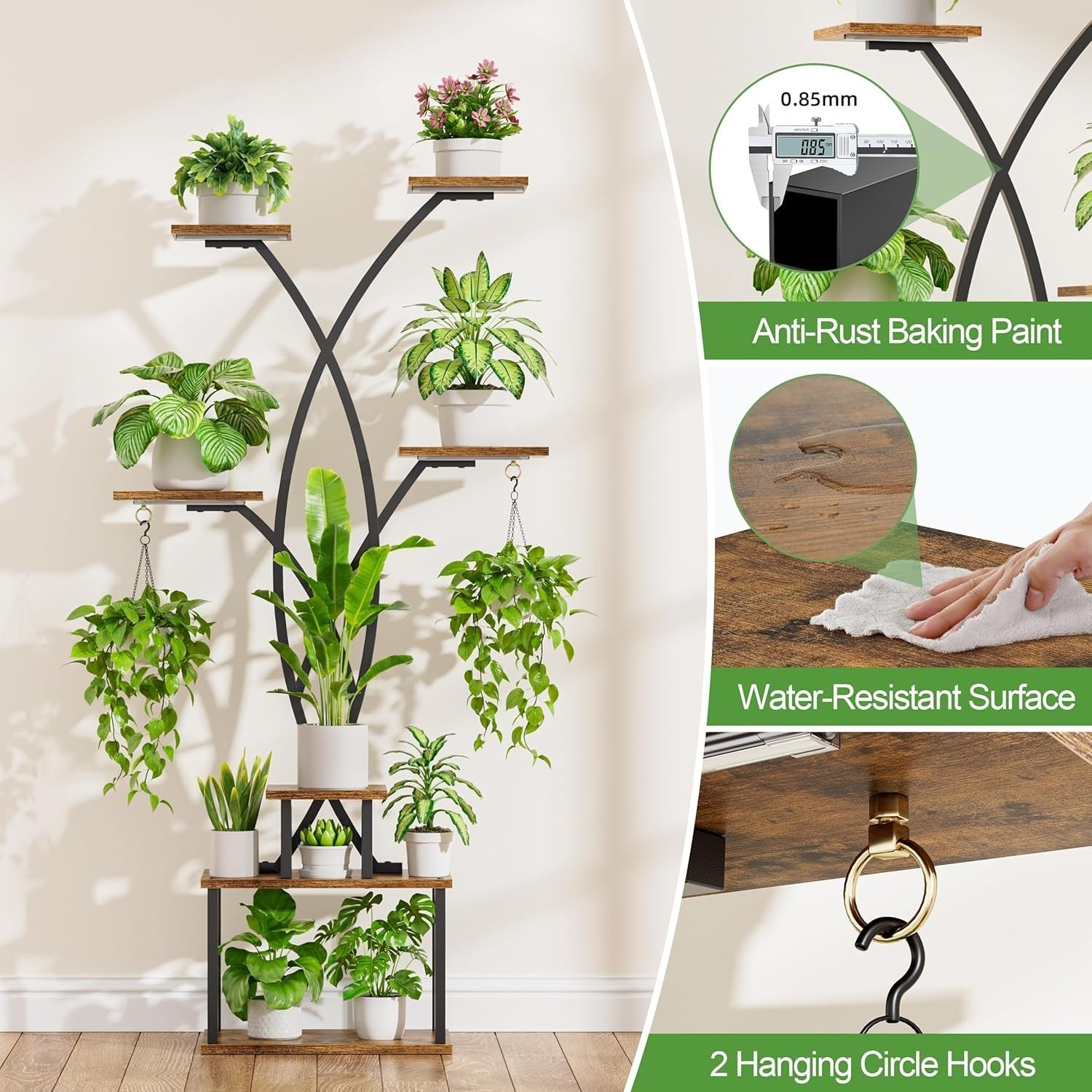 7-Tier Tall Metal Plant Stand with Grow Lights | 167cm Indoor Outdoor Shelf