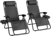 Zero Gravity Outdoor Reclining Chairs Set of 2 with Cup Holders & Pillow