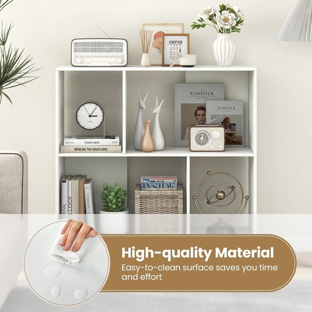 4-Cube Storage Bookcase White Wooden Shelves Metal Legs Anti-Tip 90x30x90cm