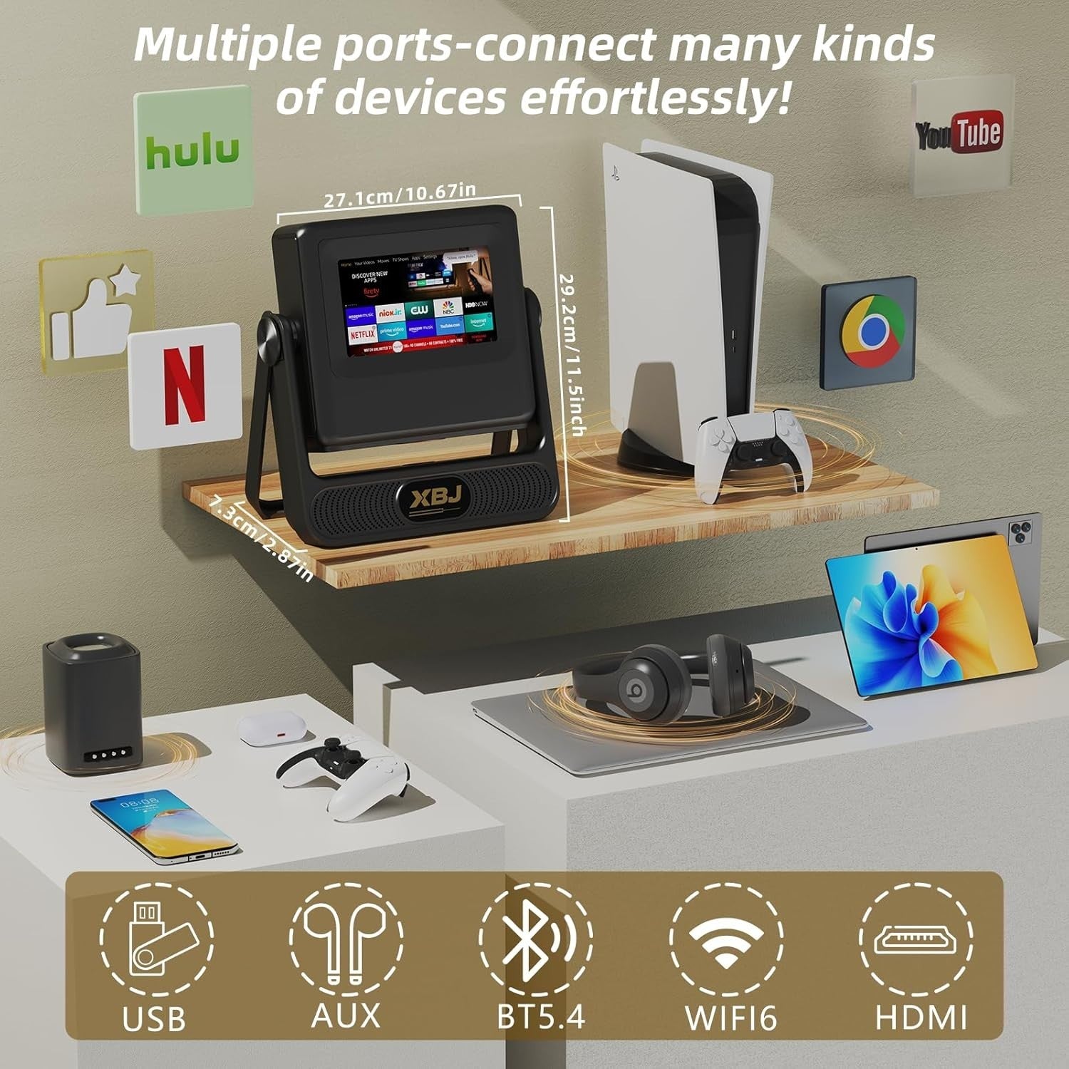 Touch Screen Smart Projector 1080P WiFi 6 Bluetooth Auto Focus 180°