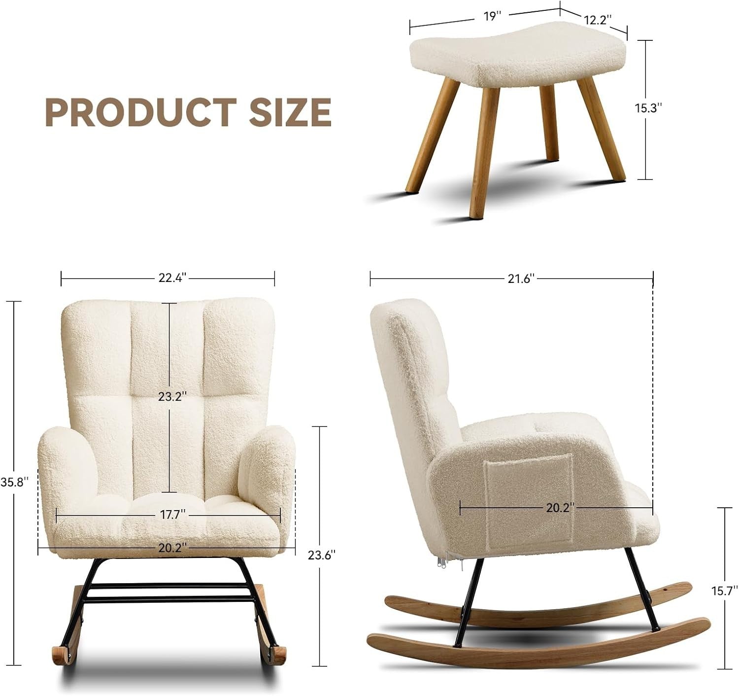 Teddy Rocking Chair with Footstool High Back Comfy Armchair Lounge