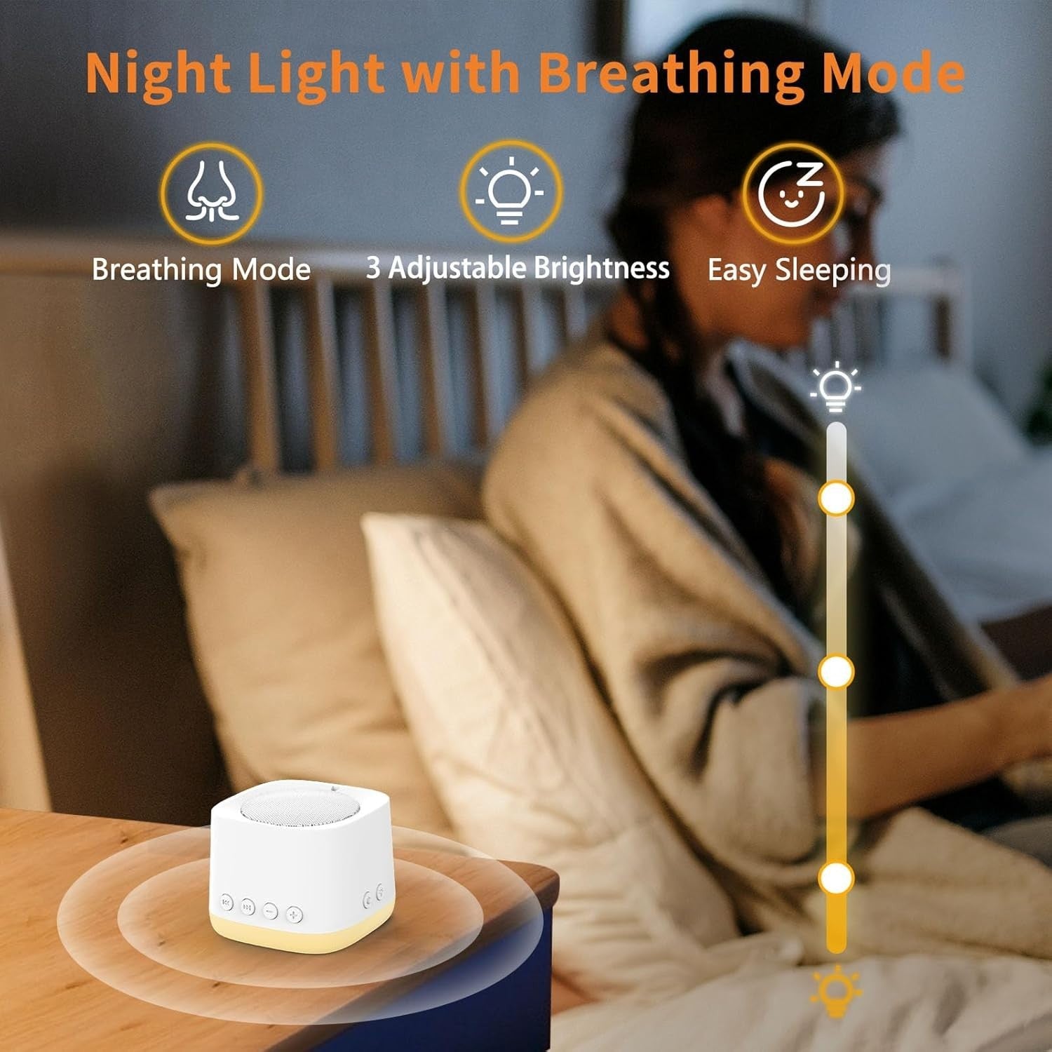Portable Travel White Noise Sound Machine with Night Light & Timer